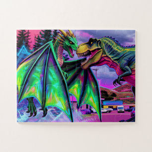 Quebra-cabeça Dragão Verde vs Dinossauro