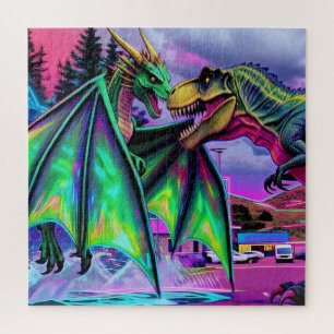 Quebra-cabeça Dragão Verde vs Dinossauro