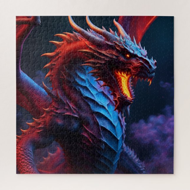 Quebra-cabeça Dragão Vermelho e Azul (Vertical)