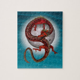 Quebra-cabeça Dragão Vermelho Oriental - Criatura de Fantasia Mí