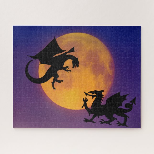 Quebra-cabeça Dragão Vs Dragon Silhouette e Lua (Horizontal)