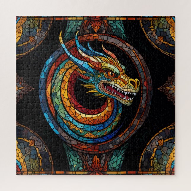 Quebra-cabeça Dragon Swirl em design de mosaico multicolor (Vertical)