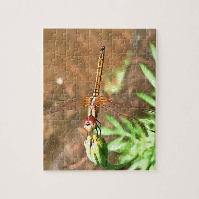 Quebra-cabeça Dragonfly Artística Descendo Na Cabeça Da Flor (Vertical)