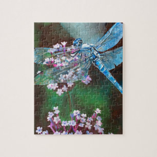Quebra-cabeça Dragonfly Azul Descansada Em Alho Selvagem