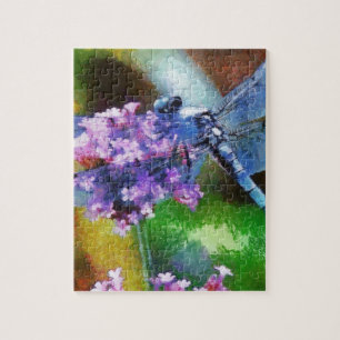 Quebra-cabeça Dragonfly Azul na Arte Ponto-Alho Selvagem