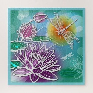 Quebra-cabeça Dragonfly Bonito Verão Moderna Arte Floral Modern