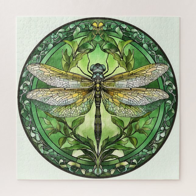 Quebra-cabeça Dragonfly de ornamentado com Quadro Floral Verde (Vertical)