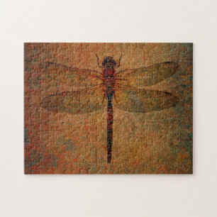 Quebra-cabeça Dragonfly on Distressed Burnt Background Puzzle