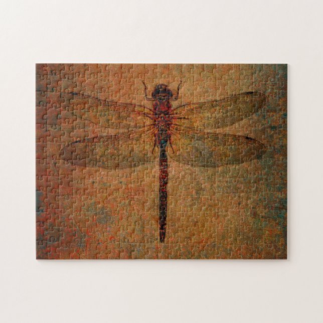 Quebra-cabeça Dragonfly on Distressed Burnt Background Puzzle (Horizontal)