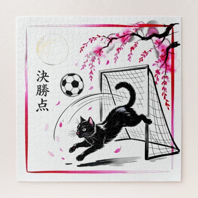Quebra-cabeça Dreamy Cherry Blossom Cat Soccer for family Night (Vertical)