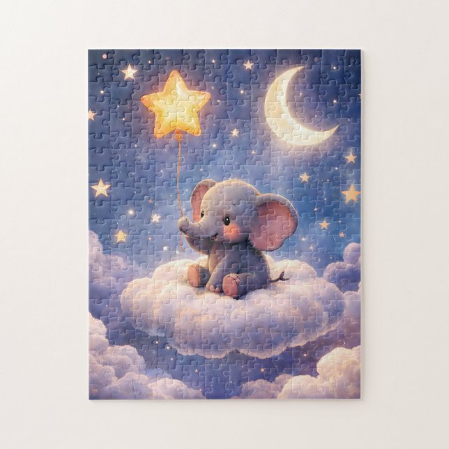 Quebra-cabeça Dreamy elephant and midnight moon 252 piece jigsaw (Vertical)