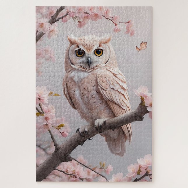 Quebra-cabeça Dreamy Pink Cherry Blossoms Owl (Vertical)
