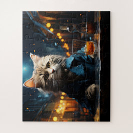 Quebra-cabeça Dressed Cat at Cafe by Night