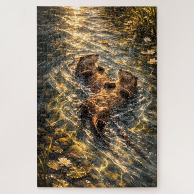 Quebra-cabeça Drifting Together | River Otter Art | Puzzle (Vertical)