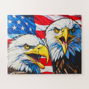 Quebra-cabeça Duas Águias Falando - Bandeira dos EUA e Águias Ba