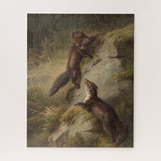 Quebra-cabeça Duas Martas na Floresta (Arte Animal) (Vertical)