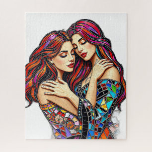 Quebra-cabeça Duas mulheres apaixonadas Estilo de Azulejo Mosa