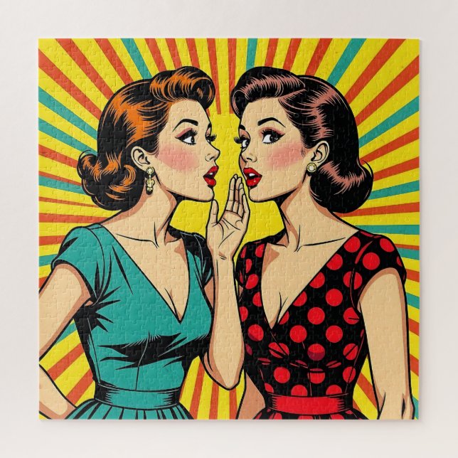 Quebra-cabeça Duas Mulheres Pop Art Contando um Segredo  (Vertical)