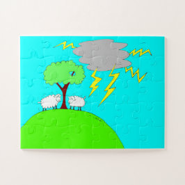 Quebra-cabeça Duas pequenas ovelhas sob uma nuvem