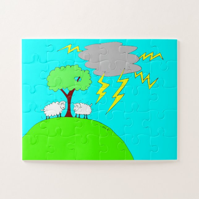 Quebra-cabeça Duas pequenas ovelhas sob uma nuvem (Horizontal)