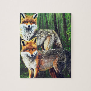 Quebra-cabeça duas raposas jovens, arte da fauna selvagem
