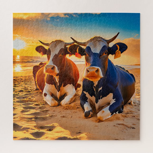 Quebra-cabeça Duas vacas em uma praia iluminada pelo sol (Vertical)