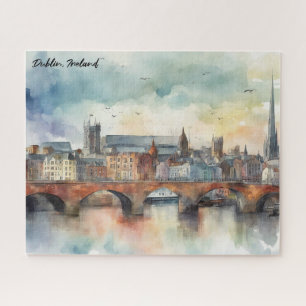 Quebra-cabeça Dublin Ireland City Silhouette Watercolor Painting
