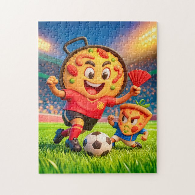 Quebra-cabeça Duelo de futebol entre paella espanhola e pizza it (Vertical)