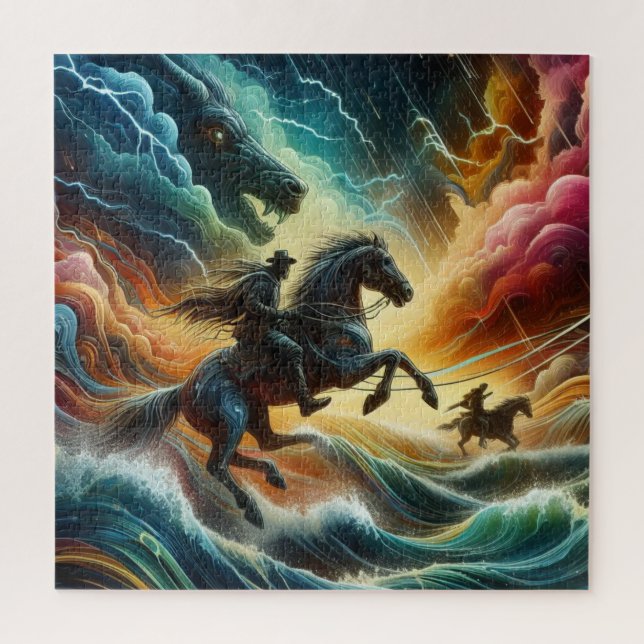 Quebra-cabeça Duo Dinâmico: Aventura Stormy Horseback (Vertical)