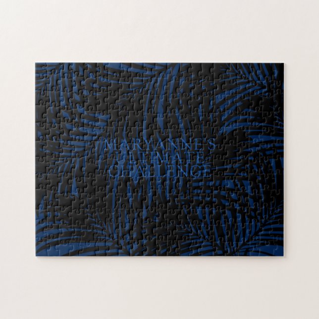 Quebra-cabeça Duro tropical preto e azul personalizado (Horizontal)