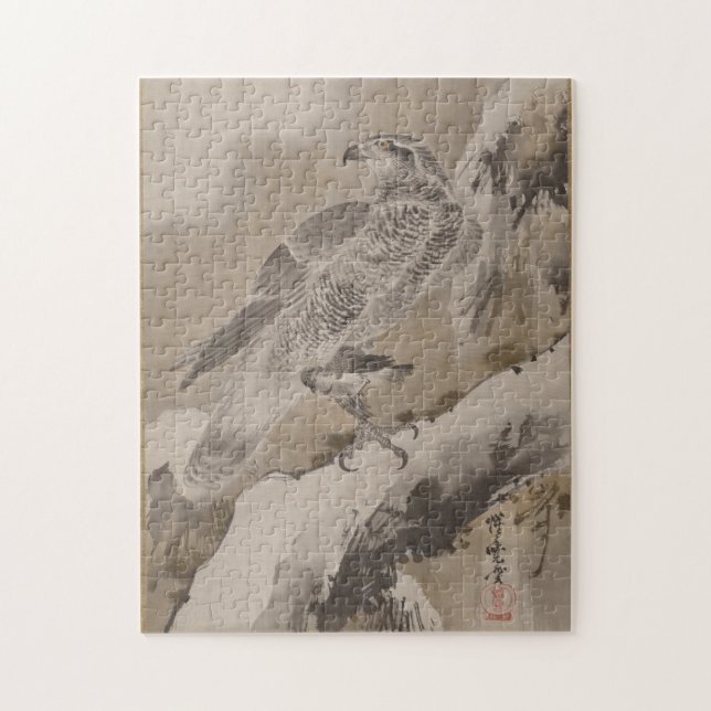 Quebra-cabeça Eagle Holding Small Bird cerca de 1887 Kawanabe Ky (Vertical)