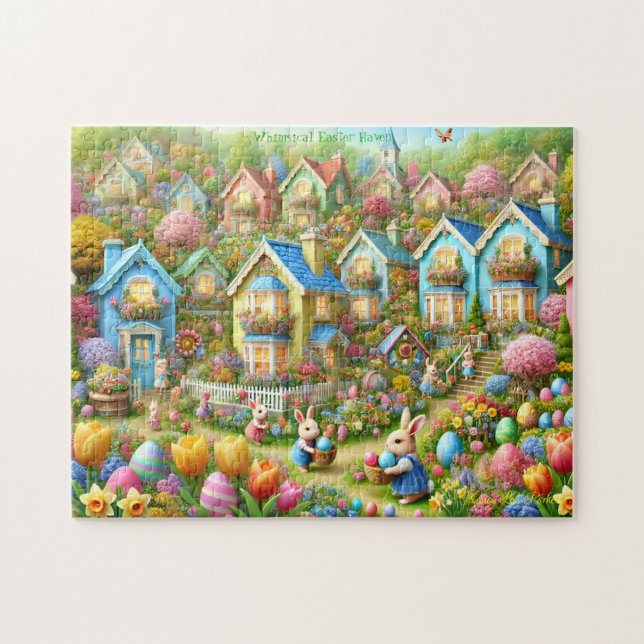 Quebra-cabeça Easter Bunny Village,  Pastel Painted Cottages (Horizontal)