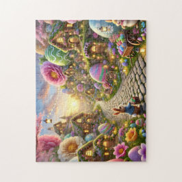 Quebra-cabeça Easter Bunny Village Whimsical Spring Scene