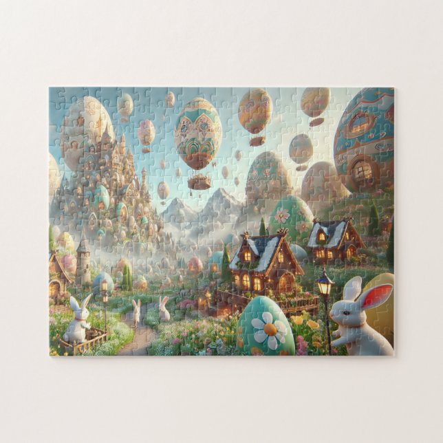 Quebra-cabeça Easter Egg Wonderland Whimsical Bunny Scene (Horizontal)