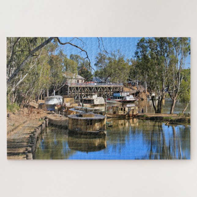 Quebra-cabeça Echuca, cais e barcos a vapor, Vitória (Horizontal)