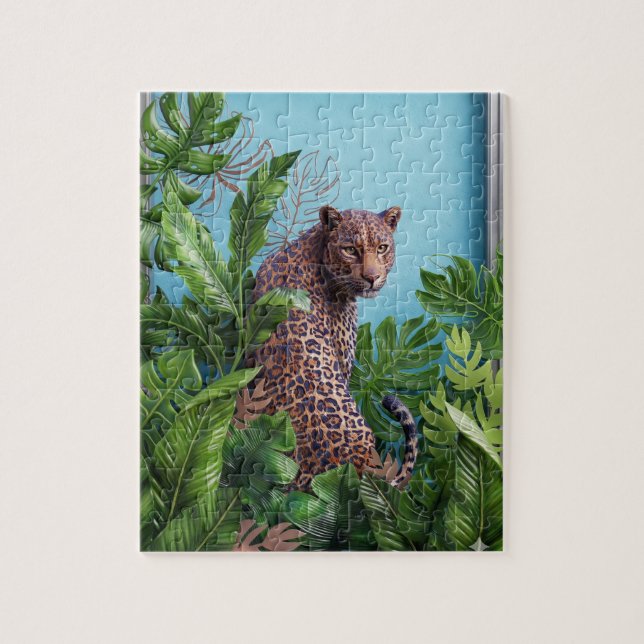 Quebra-cabeça Ecletismo Moderno da Selva com Leopa (Vertical)