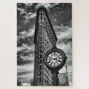Quebra-cabeça Edifício Flatiron e Relógio em Preto e Branco