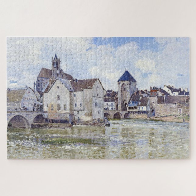 Quebra-cabeça Edifícios Alfred Sisley e pontes com água (Horizontal)