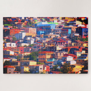 Quebra-cabeça edifícios coloridos do valparaiso