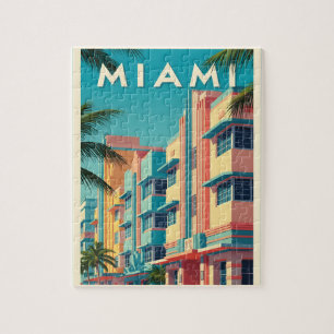 Quebra-cabeça Edifícios vibrantes de Miami com palmeiras