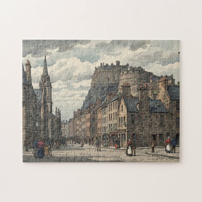 Quebra-cabeça Edinburgh Old Town Japanese Woodblock Print (Horizontal)