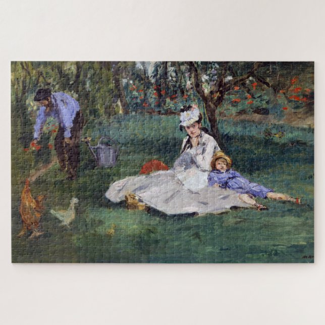 Quebra-cabeça Edouard Manet - A família Monet em seu jardim (Horizontal)