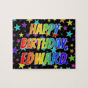 Quebra-cabeça "EDWARD" Primeiro Nome, Diversão "FELIZ ANIVERSÁ