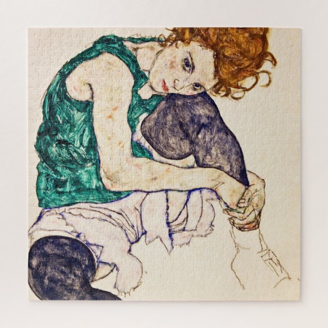 Quebra-cabeça Egon Schiele - mulher assentada com os pés (Vertical)