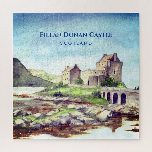 Quebra-cabeça Eilean Donan Castle Scotland Watercolor Painting (Vertical)