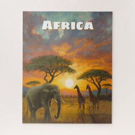 Quebra-cabeça Elefante Africano Girafa Inspirador Cénario