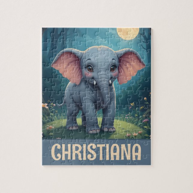 Quebra-cabeça Elefante Bebê Caprichoso Personalizado (Vertical)