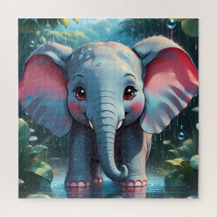 Quebra-cabeça Elefante Bonito na Chuva