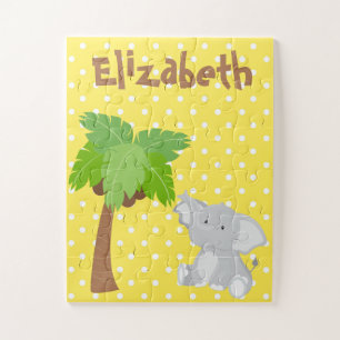 Quebra-cabeça Elefante Cinto Safari Amarelo e Bolinhas Branca