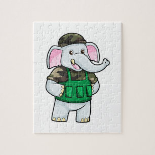 Quebra-cabeça Elefante como Soldado com Uniforme e Capacete